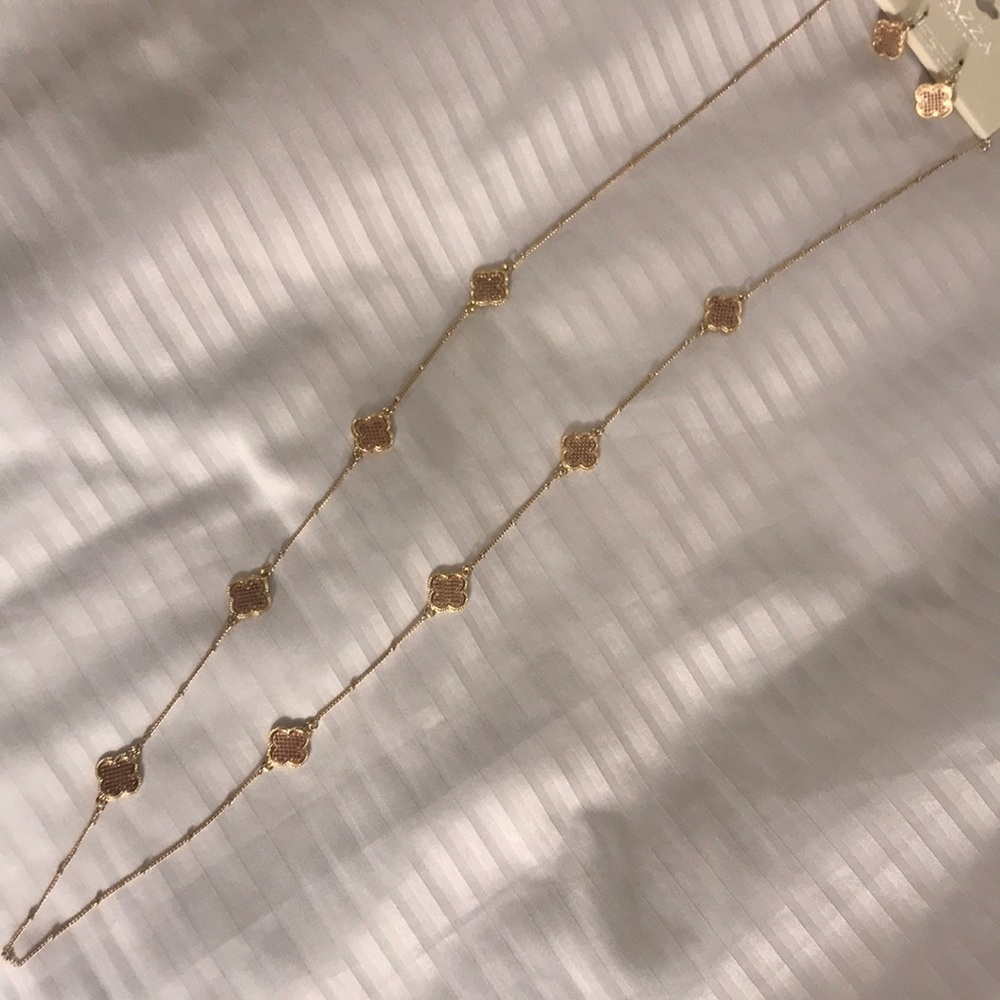 Rose gold mesh / gold necklace & earring set - Picture 3 of 6